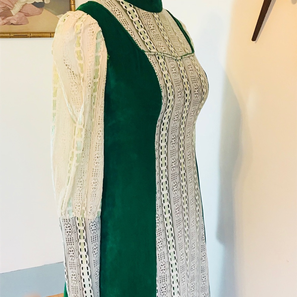 Vintage 1970s Velvet prairie cottage Maxi Dress M - Picture 4 of 7